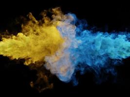 Blue and yellow smoke. 3d render. photo