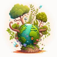 Save Earth Day Poster Environment Day Nature Green Glossy background Images tree and water photo