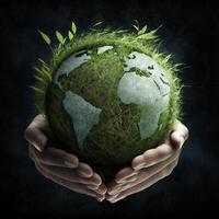 Save Earth Day Poster Environment Day Nature Green Glossy background Images tree and water photo