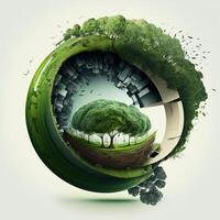 Save Earth Day Poster Environment Day Nature Green Glossy background Images tree and water photo