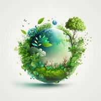 Save Earth Day Poster Environment Day Nature Green Glossy background Images tree and water photo