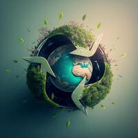 Save Earth Day Poster Environment Day Nature Green Glossy background Images tree and water photo