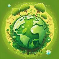 Save Earth Day Poster Environment Day Nature Green Glossy background Images tree and water photo