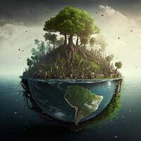 Save Earth Day Poster Environment Day Nature Green Glossy background Images tree and water photo