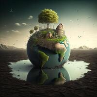 Save Earth Day Poster Environment Day Nature Green Glossy background Images tree and water photo