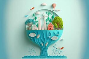 Save Earth Day Poster Environment Day Nature Green Glossy background Images tree and water photo