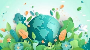 modern composition planet earth in green plants background INTERNATIONAL EARTH DAY nature conservation concept photo