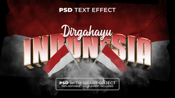 Indonesia text effect style. Editable text effect with indonesia flag. psd