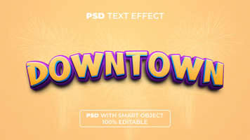 Downtown text effect cartoon style. Editable text effect. psd