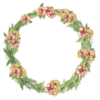 vår blommor krans, akvarell illustration för kort, bakgrunder. vattenfärg illustration för scrapbooking. tecknad serie hand dragen bakgrund med blomma för barn design.perfekt för bröllop inbjudan. png