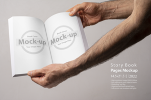 Opened book with blank pages isolated on gray background psd