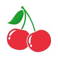 shiny heart shaped red berry fruit with green leaves vector