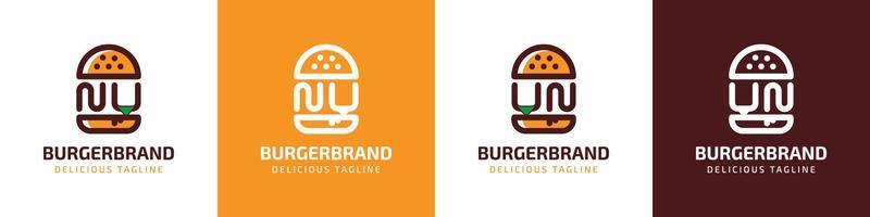 letra nu y Naciones Unidas hamburguesa logo, adecuado para ninguna negocio relacionado a hamburguesa con nu o Naciones Unidas iniciales. vector