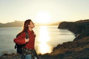 woman walking nature mountains travel landscape photo