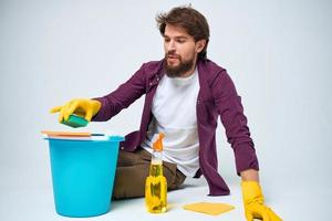 man washes floors at home interior professionals lifestyle photo