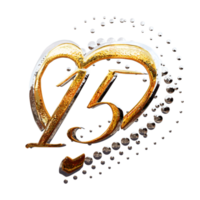 3d illustration, texte effet or et argent 15 année anniversaire Date png