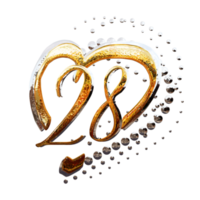 3D ILLUSTRATION,TEXT EFFECT GOLD AND SILVER 28 YEAR ANNIVERSARY DATE png