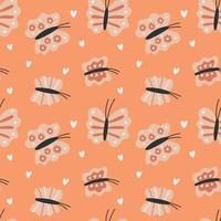 Seamless pattern groovy boho butterfly vector