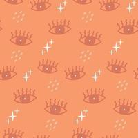 Seamless pattern groovy boho wavy eye vector