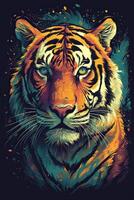 Growling leopard. Abstract, multicolored portrait of a snarling neon leopard on a background. can be used for t-shirt graphics, print. Vector illustration. . photo