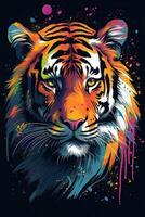 Growling leopard. Abstract, multicolored portrait of a snarling neon leopard on a background. can be used for t-shirt graphics, print. Vector illustration. . photo