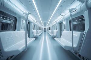 Futuristic Train interior inside view. Futuristic train interior with empty seats. . photo