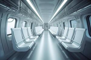 futurista tren interior dentro vista. futurista tren interior con vacío asientos. generativo ai. foto