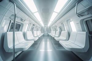 futurista tren interior dentro vista. futurista tren interior con vacío asientos. generativo ai. foto