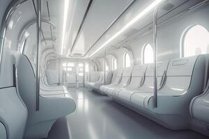 futurista tren interior dentro vista. futurista tren interior con vacío asientos. generativo ai. foto