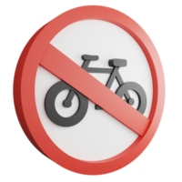 3D render no bicycles sign icon isolated on transparent background, red mandatory sign png