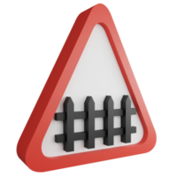 3D render level crossing with barrier ahead sign icon isolated on transparent background, red mandatory sign png