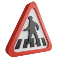3D render pedestrian crossing sign icon isolated on transparent background, red mandatory sign png