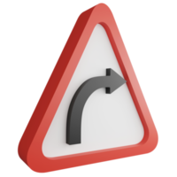 3D render right curve sign icon isolated on transparent background, red mandatory sign png