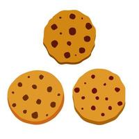 Cookie. Set of Oatmeal pastry with chocolate. The element of home bakery. Sweet snack. Flat cartoon illustration vector
