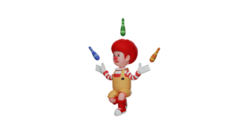 3D illustration. Clown 3D cartoon character. The happy clown is spinning his clown contraption. Happy clown entertaining children at a party. Clown work happily. 3D cartoon character png