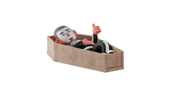 3D illustration. Cute Skeleton 3D cartoon character. Skeleton was in a coffin and gave a thumbs up. Skeleton lay down smiling sweetly at anyone who saw it. 3D cartoon character png