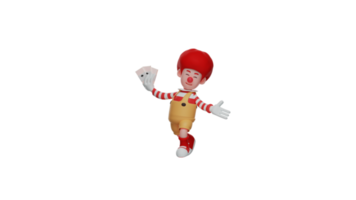 3D illustration. Happy clown 3D cartoon character. The Funny Clown is giving a card game show. The clown holds the card and shows it to everyone. 3D cartoon character png