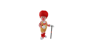 3D illustration. Clown boy 3D cartoon character. Clown standing and carrying magic wand. Clown getting ready to attend a birthday party. Clown looks happy. 3D cartoon character png