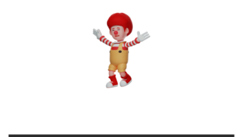 3D illustration. Clown boy 3D cartoon character. The clown boy smiled while spreading his hands. Clown showing happy expression. 3D cartoon character png