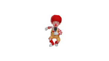 3D illustration. Unique Clown 3D cartoon character. The clown is entertaining the audience. Clown holding a microphone and singing a song. 3D cartoon character png