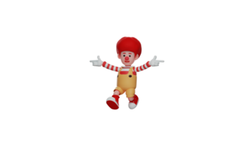 3d illustratie. koel clown 3d tekenfilm karakter. clown met wandelen houding en verspreiding zijn armen. de clown glimlacht knap en looks heel charmant. 3d tekenfilm karakter png