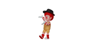 3D illustration. Amazing clown 3D cartoon character. Clown showing something with both hands. The clown shows a proud expression of being able to entertain so many people. 3D cartoon character png