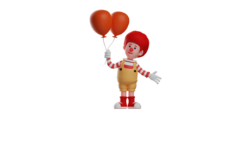 3D illustration. Clown 3D cartoon character. Happy clown carrying lots of colorful balloons. The clown spread his hands and smiled happily. 3D cartoon character png