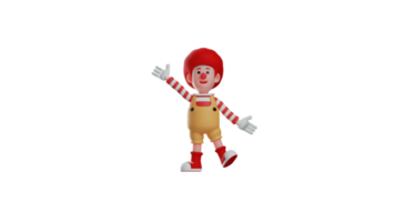 3D illustration. Cheerful clown 3D cartoon character. The clown smiled while spreading his arms. Clowns use unique and interesting costumes. 3D cartoon character png