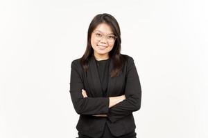 Smiling Folding Arms and Looking to Camera Of Beautiful Asian Woman Wearing Black Blazer photo