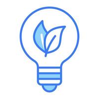 Leave inside bulb showing vector of eco idea in trendy style, sustainable ecological energy icon, creative lamp easy to use vector