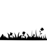 negro silueta de césped con flores vector