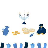 Hanukkah hand drawn set with oil donut candles menorah vector