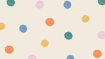 Random watercolor blots on beige background. Colorful polka dot Illustration. Cute playful childish backdrop. Brush splashes pattern. Festive happy vector illustration