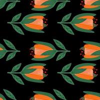 Cute tulip flower seamless pattern. Wildflower botanical design. Decorative floral ornament wallpaper. vector